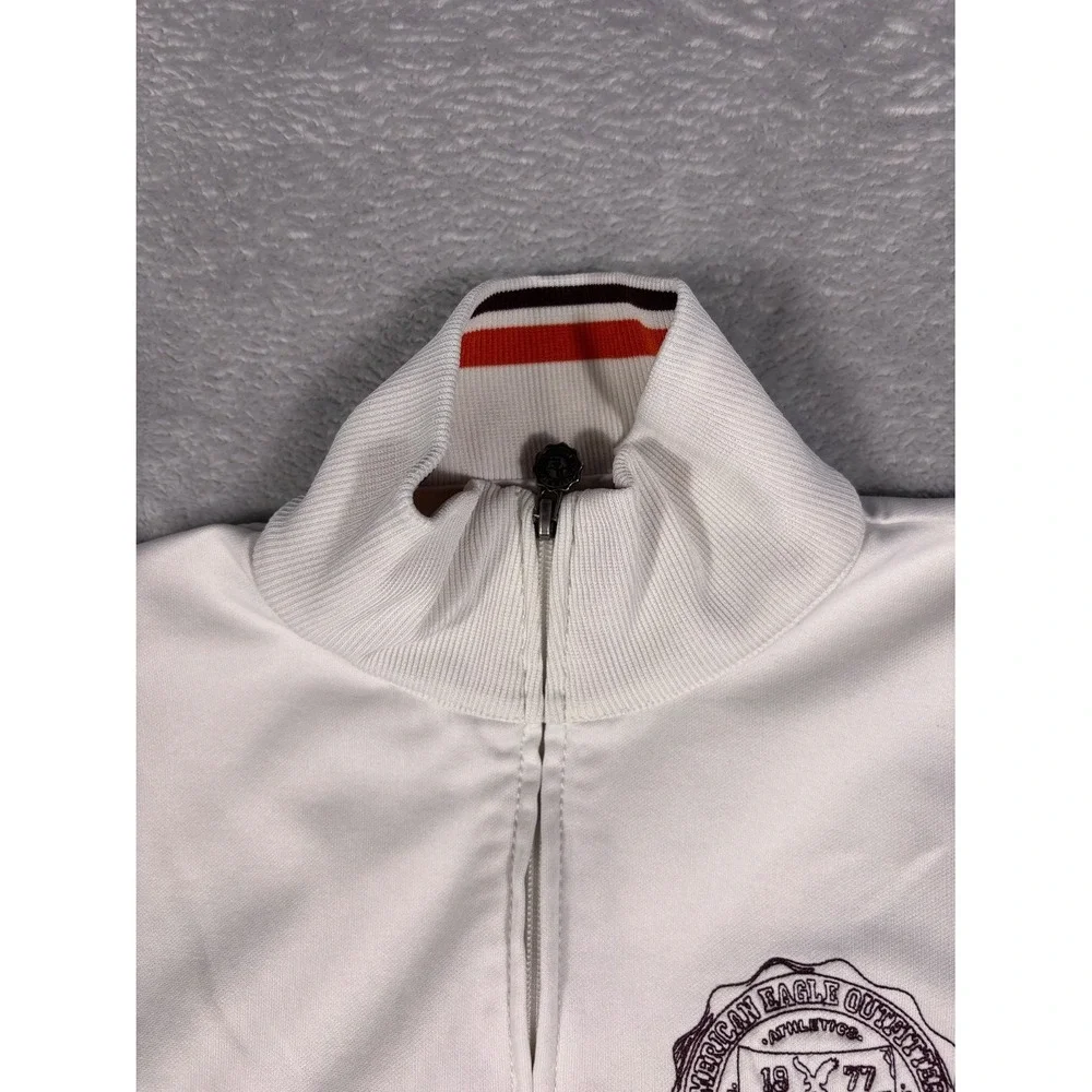 Y2K American Eagle Track Jacket Mens S White Full Zip Striped Embroidered
